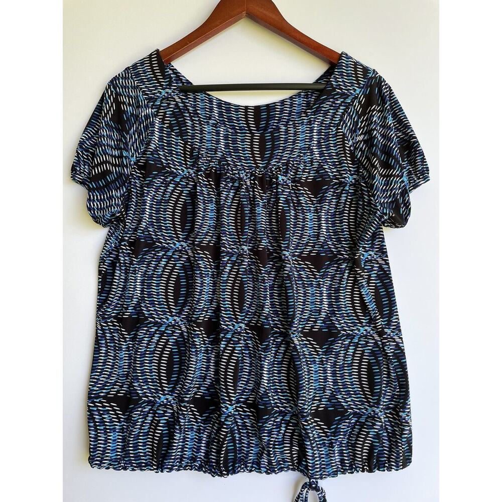 Worthington Stretch Women's Size Medium M Knit Top Blue Black White Short Sleeve